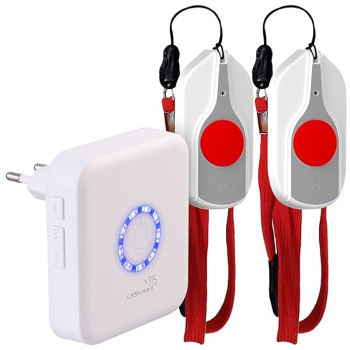 CASAcontrol Notfallknopf Senioren: SOS-Notrufknopf-Set für Senioren, 2X Sender, 1x Empfänger, 110dB, IP44 (SOS-Notruftaste, Notrufknäpfe, Klingel)
