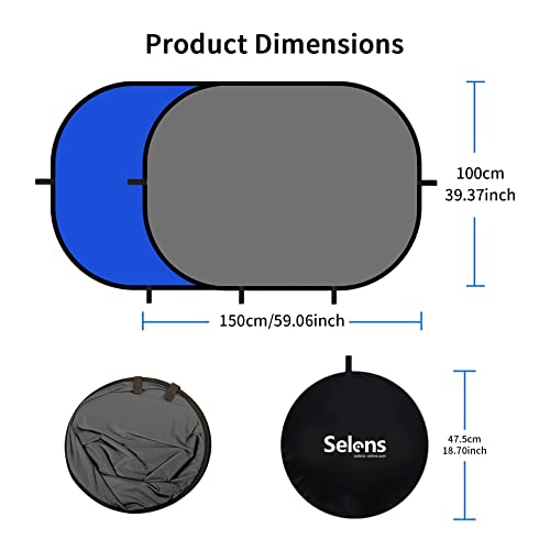 Selens Collapsible Backdrop 59X39.3Inches Pop Up Blue Grey Background With Carrying Bag For Youtube Streaming Photo Studio Product Photography, 2-In-1 Chromakey Blue Background Double Sided Panel #TOP1