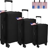 3 Pcs Elastic Luggage Cover with 3 Luggage Tags, 20/24/ 28 Inch Travel Suitcase Protector Anti Scratch Suitcase Cover Protector Washable Fits 18 to 28 Inch (American luggage tag)