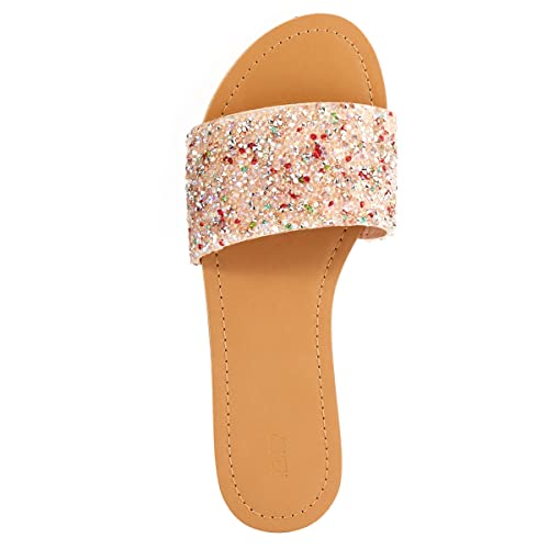 Redtop Women's Slip On Sandals Slide Glitter Bling Casual Sandal Flat Open Toe Sparkle Slides Multicolor Size 10 #TOP3