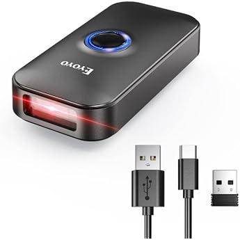 Eyoyo Mini 2D Bluetooth Barcode Scanner 3-in-1 Bluetooth & USB Cable & 2.4G Wireless Barcode Reader Portable Bar Code Scan with Windows Android iOS Tablets or Computer 1D 2D QR Black