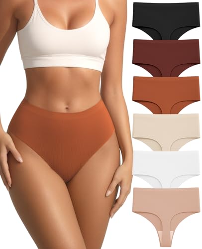 tichers Seamless Thongs for Women High Waisted Underwear 6 Pack