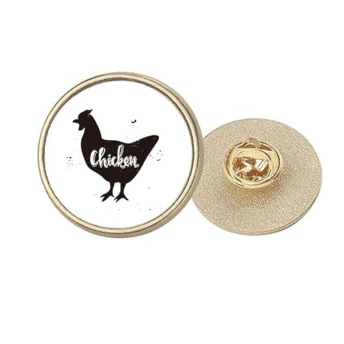 Broche ronde en métal doré poule noir et blanc de taille M au design graphique raffiné
