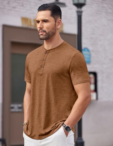 Image of COOFANDY Men's Henley Shirts Short Sleeve Casual Basic Tee Summer Button Henley Soild T Shirts