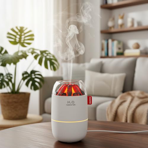 Image of Mini Charcoal Flame Humidifier & Diffuser | LED Atmosphere Light, Aromatherapy Oil Diffuser | Noiseless & Safe with Auto Power Off for Home /Office