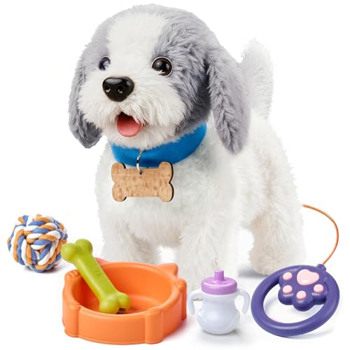 OR OR TU Walking Barking Toy Dog with Remote Control Leash, Plush Puppy Electronic Interactive Toys for Kids, Shake Tail,Pretend Dress Up Realistic Stuffed Animal Dog Age 3 4 5 6+ Years Old Best Gift