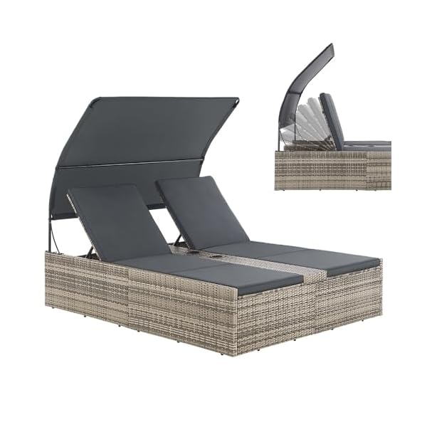 Juskys Syros Polyrattan Doppelliege mit Dach