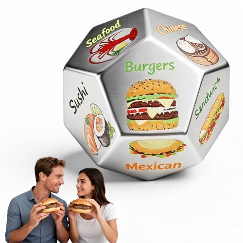 12 Sided Aluminum Food Dice - Premium Meal Decision Dice for Kitchen for Men Women Unique Food Choices Dice for Home Cooking Fun Kitchen Gadgets for Anniversary Birthday Gifts