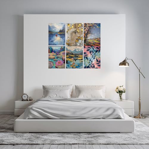 Image of SiddArtify Modern Landscape & Floral Art Print Set - 300GSM Board - 12x18 Inch - Pack of 6 Wall Room Decoration art Poster Prints