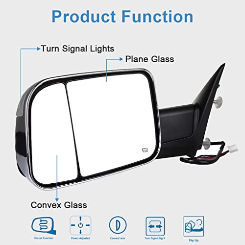 Eccpp Towing Mirrors Replacement Fit For 2010 For Dodge Ram 1500 2500 3500 Pickup,2011 2012 2013 2014 2015 2016 2017 For Dodge Ram 1500 2500 3500 Chrome Power Heated Puddle Signal Light Pair Mirrors #TOP1