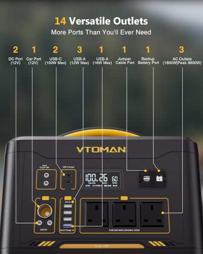 Image of VTOMAN Jump 1800 1408Wh LiFePO4 Portable Power Station with Jumper Cable
