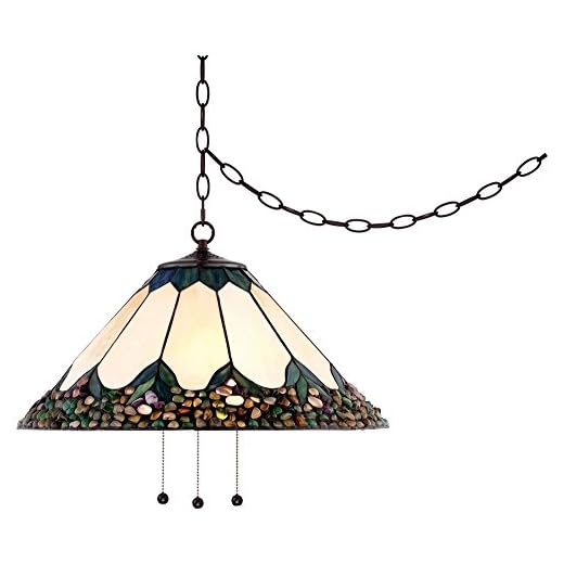 Robert Louis Tiffany River Stone Bronze Plug in Swag Pendant Chandelier Light Fixture 20 3/4" Wide Tiffany Style Stained Art Glass for Dining Room House Entryway Kitchen Island (Colors May Vary)