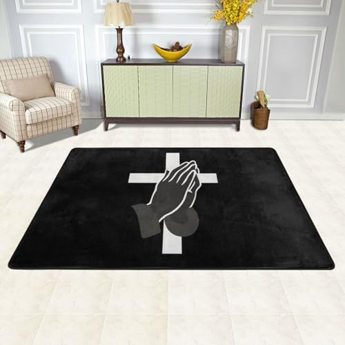 Jesus Praying Hands Cross Area Rug