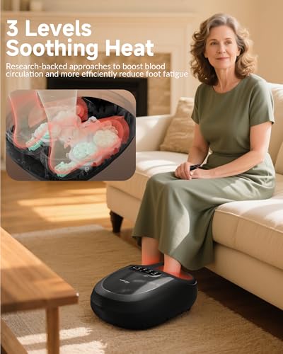 Image of Snailax 2026 Upgrade Foot Massager Machine with Heat, Compression, Deep Kneading Shiatsu, Rolling Scratch for Plantar Fasciitis Relief (Remote Control), Men Size 13 at Home Office, Gift for Women Men