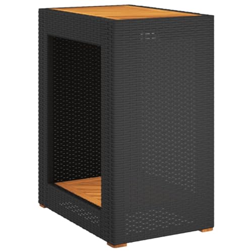 vidaXL Table d'Appoint de Jardin Dessus en Bois, Table Basse, Meuble de Terrasse Patio Arrière-Cour Extérieur, Noir Résine Tressée