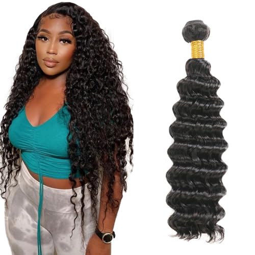 Lakaisa #1B Natural Black Color Bundles Human Hair Deep Wave Weave 1 Bundle 100g 30 Inch Unprocessed Brazilian Virgin Hair Double Weft Weave Human Hair Extension