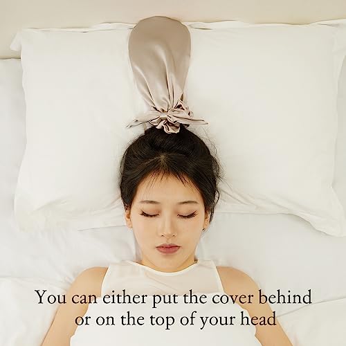 Image of LILYSILK 100% Silk Bonnet for Sleeping & Daily Usage, 2-in-1 Silk Hair Ties with Silk Scrunchies for Long and Curly Hair Elastic Adjustable for Women Ladies and Girls Bright Coffee