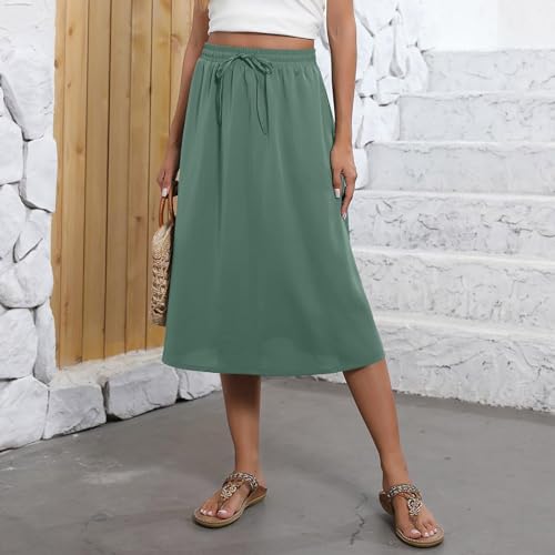 Generic Boho Midi Skirts for Women Trendy Summer Elastic High Waisted Flowy Skirts A Line Knee Length Skirts2