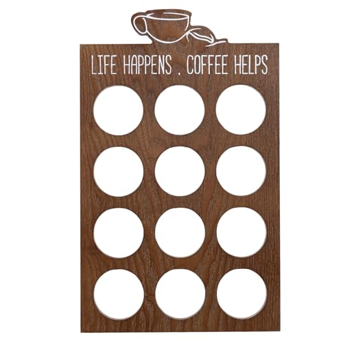EMAISON Wood K Cups Holder for Counter, 12 Capacity Coffee Pods Storage Organizer Stand, Coffee Signs Decor for Small Space, No Assembly Required,1 Count,Brown