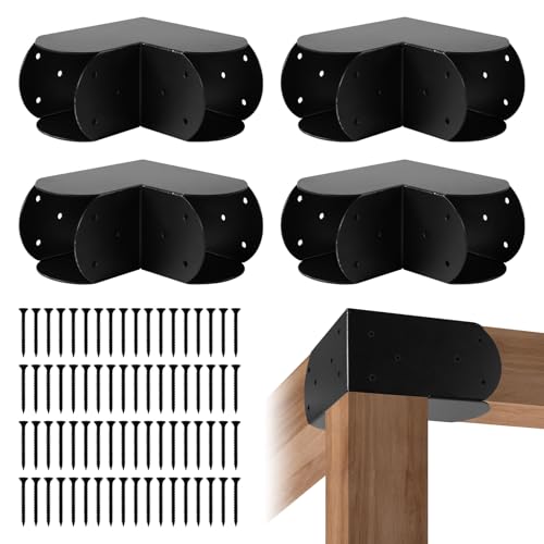 Rasugarlary Pergola Brackets Kit 4x4, 4 Pcs 3-Way Right Angle Corner Bracket for 4x4(3.5inchx3.5inch) Wood Posts Support Gazebos Corner Extension Brackets with Screws