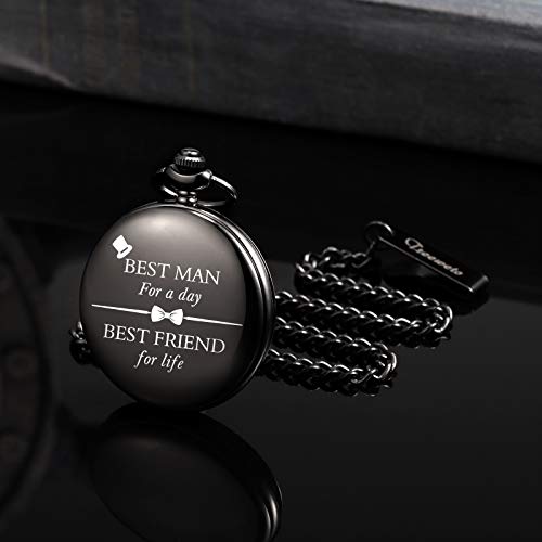 Image of TREEWETO Personalized Pocket Watch for Groomsmen Best Man Custom Engraved Pocket Watches Proposal Gift for Man Wedding Gifts, Groomsman Gifts for Men