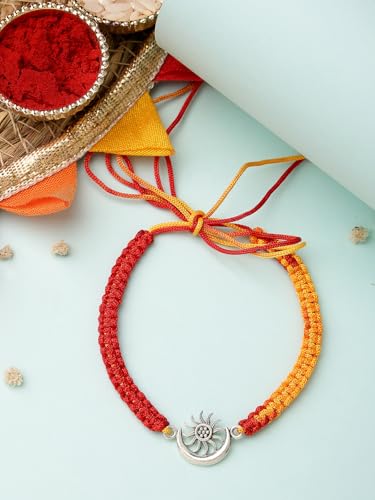 Image of Sukkhi Rakhi 925 Sterling Silver Designer Infinity Silver Rakhi Bracelet for Men with Roli Chawal & Free Greeting Card with Certificate of Authenticity | 925 Silver Rakhi for Brother