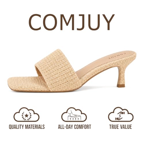 Image of Raffia Sandals Womens Heeled Sandals Comfortable 2 Inch Kitten Heels Lightweight Square Toe Summer heels