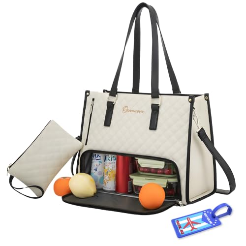 Image of OCEANEVO 2 in 1 Stylish Laptop Tote Bag for Women Office use with Insulated Lunch Bag Compartment includes Small Pouch and Luggage Tag, Laptop Handbag for Office, Travel