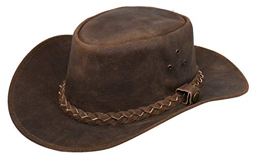 Finitura Scamosciata Infinity Leather Cappello Australiano Unisex in Stile Western Marrone Pelle Scamosciata Western Cowboy M