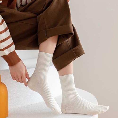 Image of Womens Striped Crew Socks, Cute Vintage Retro Mid Calf Boot Socks for Women Ladies 5 /6 Pairs, Size 5-10