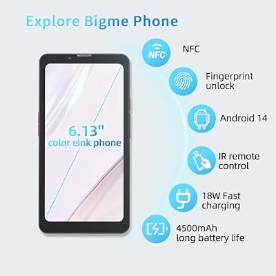 Bigme HiBreak Pro Color 6.13 ePaper E-Ink Phone with Fingerprint Unlock, NFC, 8GB+256GB, eBook Readers Android E Ink eReader Mobile Phone with Android 14, 5G Dual SIM, 300PPI, Long Battery Life Black