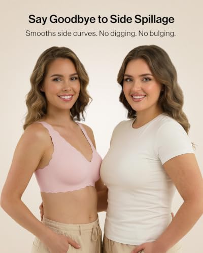 Image of Ubras Deep V Seamless Bras for Women Scalloped Wireless Bralette Comfortable Soft Everyday Sleep Bras Smart Size