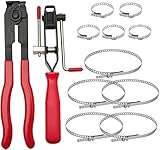 Alpha Rider 12 Stücke Schlauchschellen Set für Auto/ATV, Einstellbare Schlauchklemmen mit 2 Werkzeug ,10 Crimpbänder Ohr Verlängerung für Meisten Autos