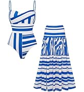 FLAXMAKER Women's Adjustable Shoulder Straps Bathing Suits Sling Water Ripple Printed One Piece S...