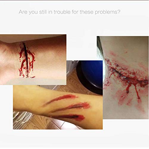 Cokohappy Halloween Party Stage Special Effects Wound Scar Nude Color Putty/Wax (1.76Oz) + Fake Scab Blood (0.7Oz) + Oil (0.17Oz) + Spirit Gum Adhesive + Spatula Tool Family Makeup Kit #TOP4