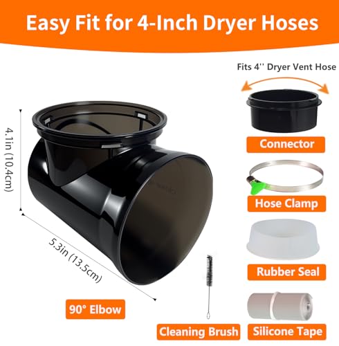 Dryer Vent Hose Connector Kit – 90 Degree Elbow for Tight Spaces, Transparent Black Upgrade, Fits 4” Aluminum & PVC Hoses, Better Than Magnetic Dryer Vent Connector by CAT SO RICH - Image 6