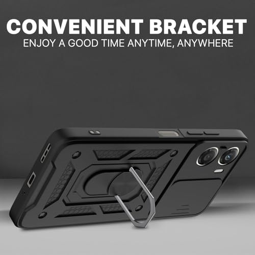Image of AIBEX Back Cover Compatible for Moto G06 Power | D10 Tough Armor Case | Sliding Camera Shield | 360 Protection | Kickstand Ring Holder | Military-Grade Bumper Case - Black
