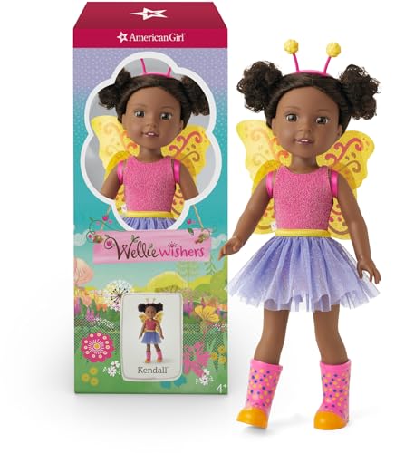 American Girl WellieWishers 14.5-inch Kendall Doll with Pink Leotard, Mesh Skirt, Headband, and Boots, For Ages 4+