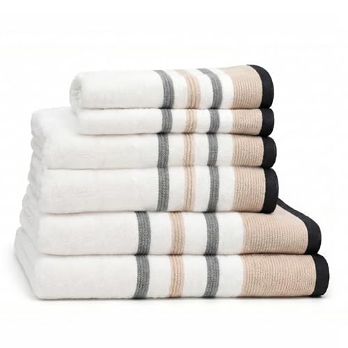 CasaFlow 6 Piece Elegant Bath Towel Set, 100% Ring-Spun Cotton, 550 GSM, Soft, Absorbent & Quick Dry – 2 Bath Towels, 2 Hand Towels, 2 Washcloths – Beige