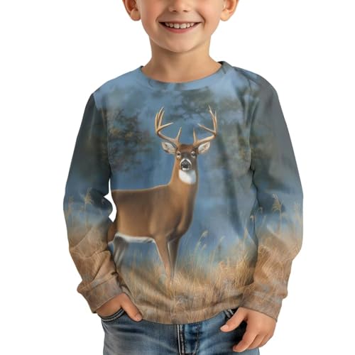 WELLFLYHOM Camo Deer Tee Tops for 3T 4T Toddler Boys Long Sleeve Shirt Cute Outfits Graphic Forest Pullover T-Shirt Crewneck Sweatshirts Athletic Fall Blouses Yoga Clothes