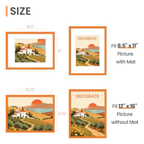 Image of upsimples 12x16 Picture Frame, Display Pictures 8.5x11 with Mat or 12 x 16 Without Mat, Wall Hanging Photo Frame, Orange, 1 Pack