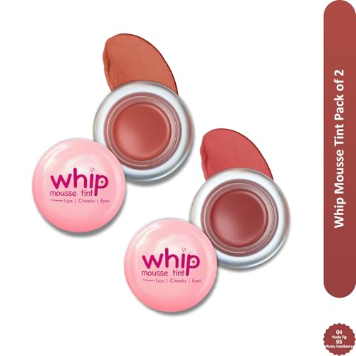 Image of Glam21 Whip Mousse Tint 3-in-1 | Lip, Cheek & Eye Tint | Vitamin E, Jojoba Oil & Shea Butter | Waterproof, Long-Lasting, Highly Pigmented | Lightweight Travel-Friendly Makeup | 4gm Each | Combo Pack Of 2 (Nude Fig&Rusty Cranberry)