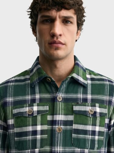 Image of The Indian Garage Co Men Regular Fit Checkered Full Sleeves Spread Collar Double Flap Pocket Casual Over Shirt