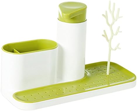 Kitchen Bathroom Sink Base Sink Tidy/Caddy Organizer Holder - Soap Dispenser Pump with Sponge & Scrubby - Scouring Pad Holder - Green