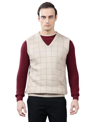 Image of Cantabil Checkered V-Neck Sleeveless Regular Fit Mens Casual Sweater | Casual Sweater for Men | Mens Sweater for Winter Wear (P MSWT00124)