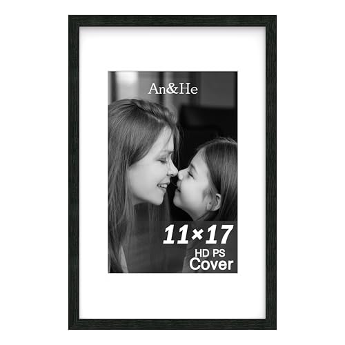 An&He 11x17 inch Picture Frame, Black Simple Photo Frame for Decorative Artwork, Suitable for Tabletop, Desk, Bookshelf and Wall Display, Photo Gallery Decor