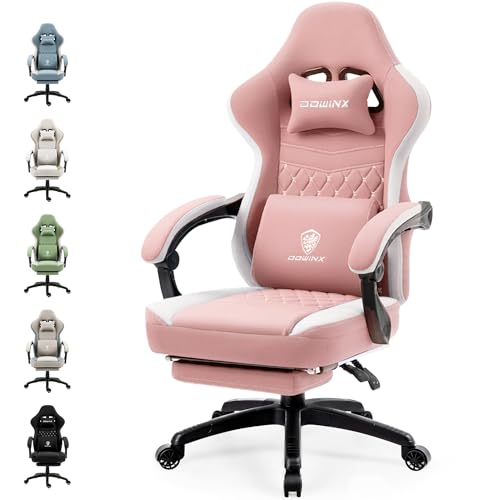 Sedia Gaming con cuscinetto in gel e borse di Stoccaggio, Ampio Sedile Piatto Poltrona Gaming, Sedie Gaming Ergonomica con supporto lombare Sedia Game, rosa
