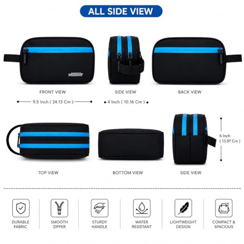 Image of Wooum Travel Toiletry Pouch for Men 1 Year Warranty Shaving Kit Bag Travel Pouch Organizer Medicine Bag Toilet Kit for Travel Small Travel Pouch Bag for Men & Women (Black Tblue)