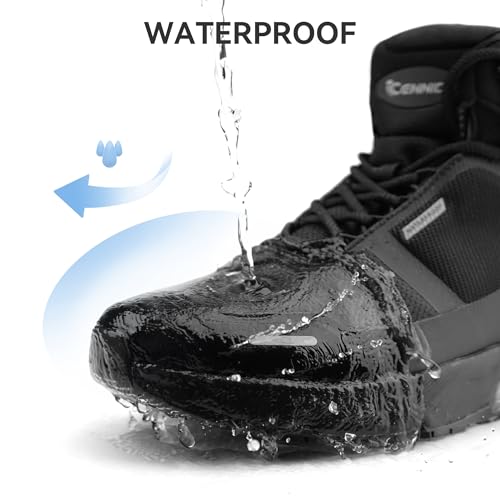 Image of Men's Tactical Work Boots Waterproof Wide Orthopedic Zipper Boot Lightweight Comfort Leather Motorcycle Police Shoes