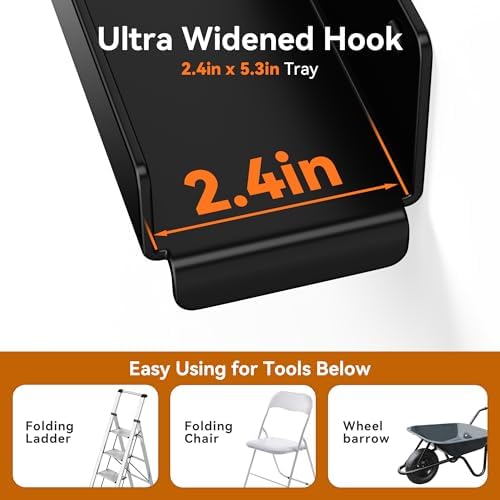 niffgaff Ladder Hooks for Garage Wall, 2 Pack Heavy Duty Wall Mount Storage Hanger for Ladders, Chairs & Patio Furniture, Fits Step & Extension Ladders, Garage Organization - 3